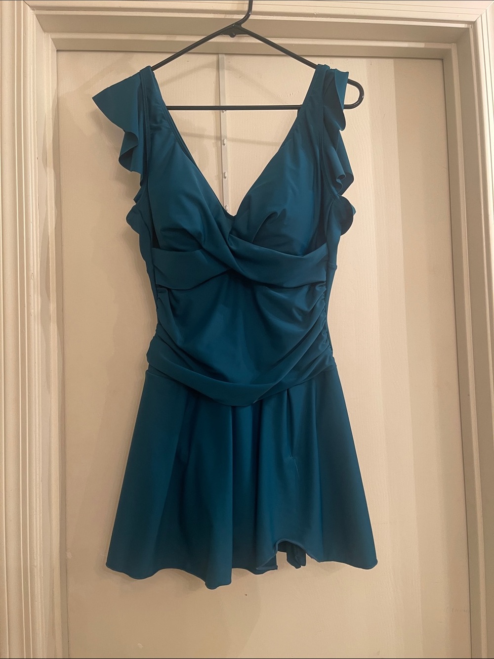 Teal Ruffled V-Neck One-Piece Swimdress